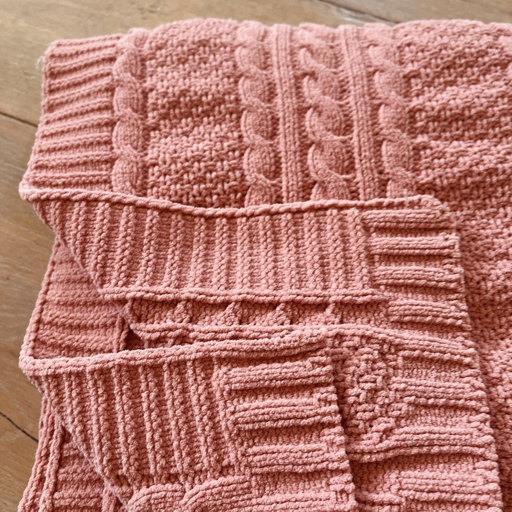Dusty Rose Pink Cable Knit Baby Blanket Soft Chenille